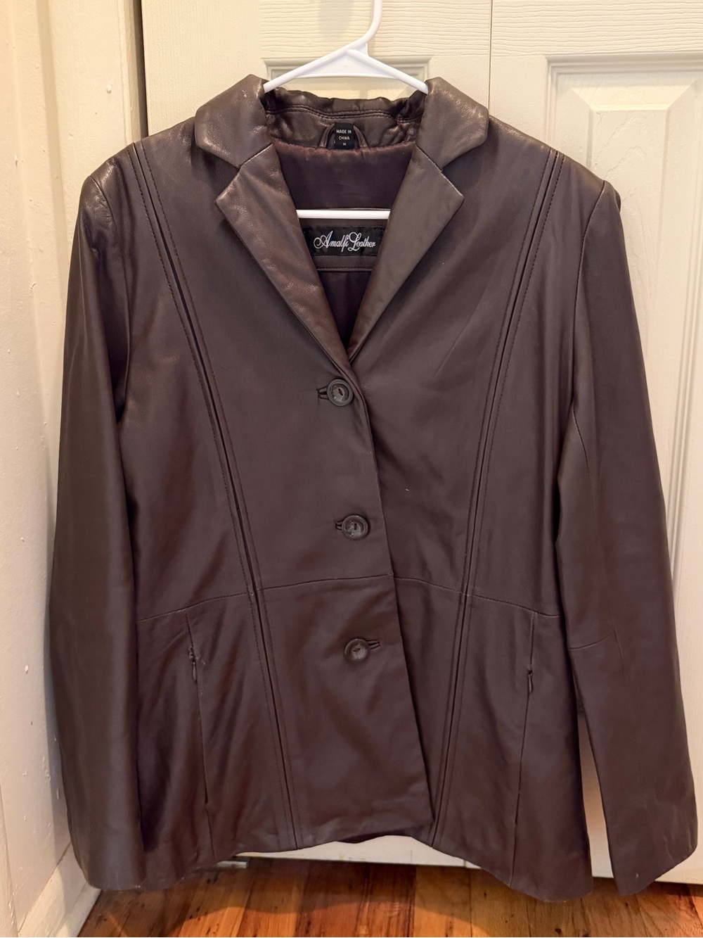 Amalfi Dark Brown Leather Button-Front Blazer